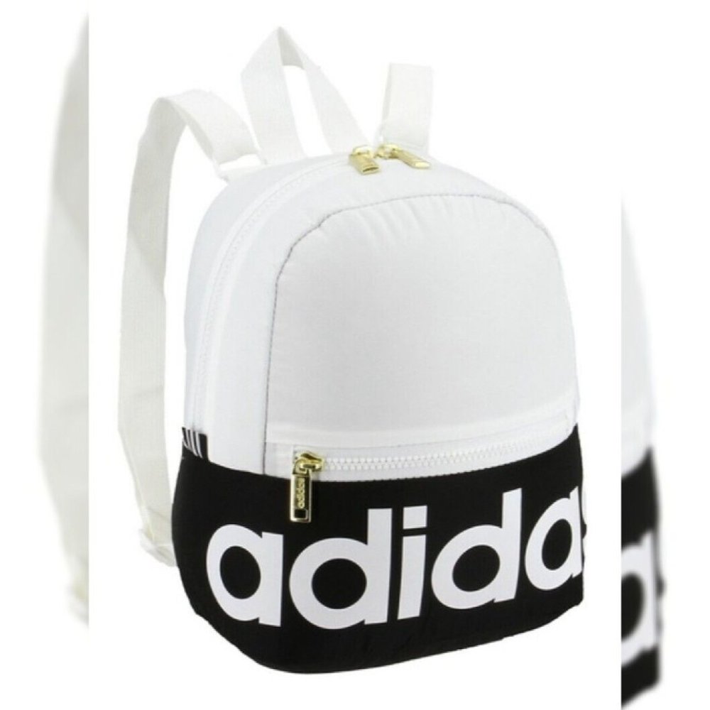 ADIDAS LINEAR MINI BACKPACK JERSEY WOMEN'S ADJUSTABLE STRAP OS GOLDE/WHITE/BLACK